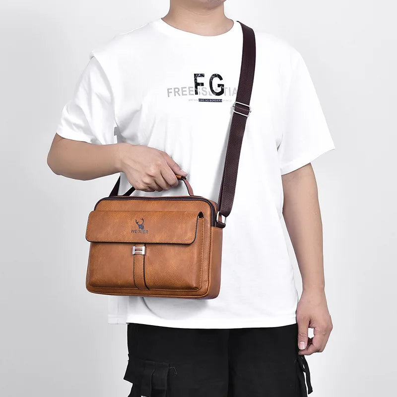 Luxury Brand Men's designer bag Vintage Shoulder Bag PU Leather Messenger Bag Fashion Crossbody Bag Male Handbag For IPAD